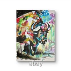 Bison Painting Western Buffalo Wildlife Rustic Decor Original Art 11x14 Native