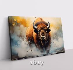 Bison Painting on Framed Canvas Wall Art, American Plains Buffalo Animals Decor