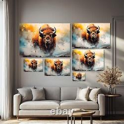 Bison Painting on Framed Canvas Wall Art, American Plains Buffalo Animals Decor
