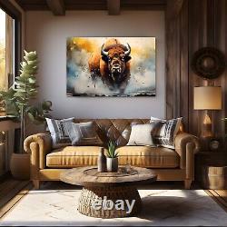Bison Painting on Framed Canvas Wall Art, American Plains Buffalo Animals Decor