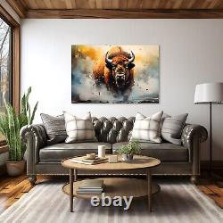 Bison Painting on Framed Canvas Wall Art, American Plains Buffalo Animals Decor