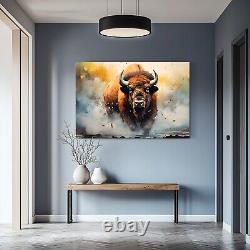Bison Painting on Framed Canvas Wall Art, American Plains Buffalo Animals Decor