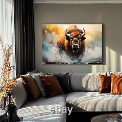 Bison Painting on Framed Canvas Wall Art, American Plains Buffalo Animals Decor