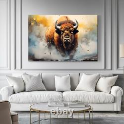 Bison Painting on Framed Canvas Wall Art, American Plains Buffalo Animals Decor