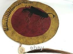 Bison Shield Painting on Sewn Canvas From NA Artist Richard Montanbault Estate