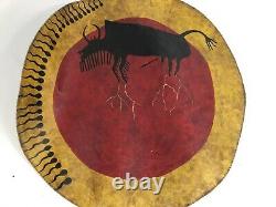 Bison Shield Painting on Sewn Canvas From NA Artist Richard Montanbault Estate