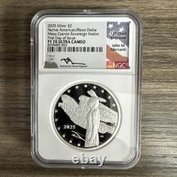 Bison-Silver-Dollar 2-oz Silver NGC Hand-Signed Mercanti US-Mint PF-70 FDI 2025