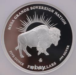 Bison Silver-Dollar 5-oz NGC Proof US-Mint Mercanti Hand-Signed Mesa-Grande FDI