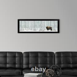 Bison Standing In Snow Among Poplar Black Framed Wall Art Print, Wildlife Home