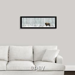 Bison Standing In Snow Among Poplar Black Framed Wall Art Print, Wildlife Home