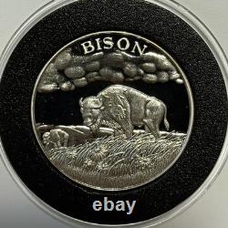 Bison Wildlife Series Proof Coin 2 Troy Oz. 999 Fine Silver Round Medal Buffalo