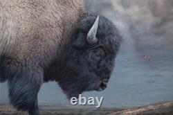 Bison and Hummingbird Yellowstone Wildlife Giclee Art Canvas Print