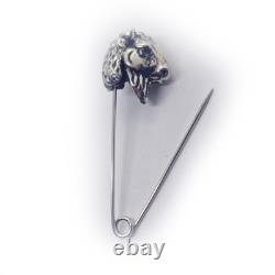 Bison head with Safety Pin Sterling Silver Bison Head