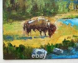 Bison in Wyoming 10x12 Grand Teton Landscape Oil Painting Buffalo Handmade