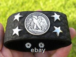 Bison leather cuff Bracelet authentic Walking Liberty Eagle Half dollar coin