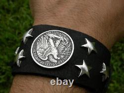 Bison leather cuff Bracelet authentic Walking Liberty Eagle Half dollar coin