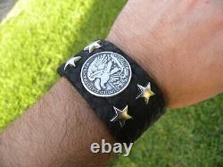 Bison leather cuff Bracelet authentic Walking Liberty Eagle Half dollar coin