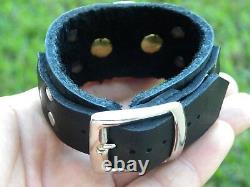 Bison leather cuff adjustable Bracelet wristband Peace one dollar coin silver