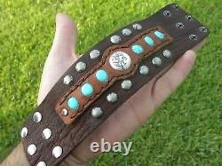 Bison leather cuff wide bracelet sterling Kokopelli turquoise customize size