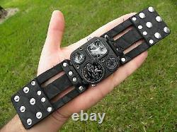 Bison leather wristband cuff Men watch bracelet wristwatch dual time customize