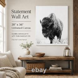 Bison of the North Snowy Buffalo Wall Art Black White Wildlife Cabin Decor