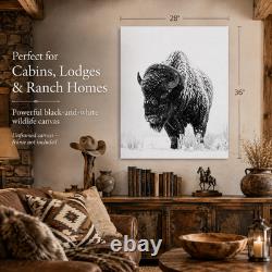 Bison of the North Snowy Buffalo Wall Art Black White Wildlife Cabin Decor