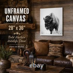 Bison of the North Snowy Buffalo Wall Art Black White Wildlife Cabin Decor
