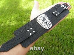 Black large Buffalo Bison leather adjustable cuff men bracelet wristband