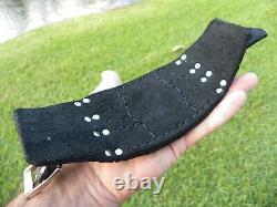 Black wide bracelet onyx stone genuine Buffalo Bison leather cuff adjustable