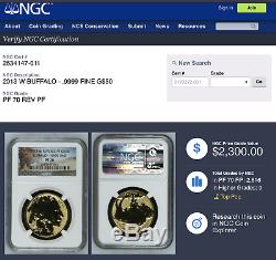 Blow out-REVERSE PROOF 2013 W $50 Buff. NGC PF70 -Bison Label