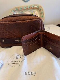 Bnwt Coronado Leather Shrunken American Bison/horween Dopp Kit/billfold Set