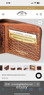 Bnwt Coronado Leather Shrunken American Bison/horween Dopp Kit/billfold Set