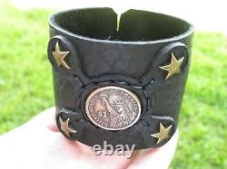 Bracelet Liberty holding torch Buffalo Bison leather adjustable 2.5 inch wide