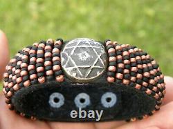 Bracelet authentic ancient star of David Jewish coin cuff Bison leather beads
