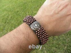 Bracelet authentic ancient star of David Jewish coin cuff Bison leather beads