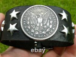 Bracelet cuff Bison leather authentic Morgan dollar coin Eagle clasping arrow