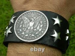 Bracelet cuff Bison leather authentic Morgan dollar coin Eagle clasping arrow