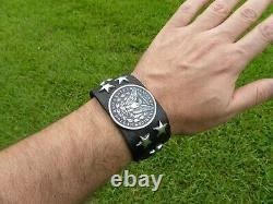 Bracelet cuff Bison leather authentic Morgan dollar coin Eagle clasping arrow