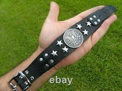 Bracelet cuff Bison leather authentic Morgan dollar coin Eagle clasping arrow