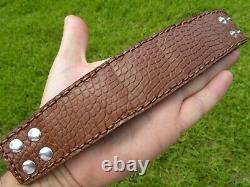 Bracelet cuff brown Alligator Crocodile Bison leather for 7 inch wrist size