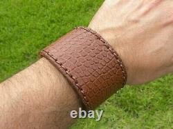 Bracelet cuff brown Alligator Crocodile Bison leather for 7 inch wrist size