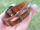 Bracelet cuff genuine Alligator horn Bison leather brown adjustable 6.5 to 7