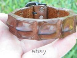 Bracelet cuff genuine Alligator horn Bison leather brown adjustable 6.5 to 7