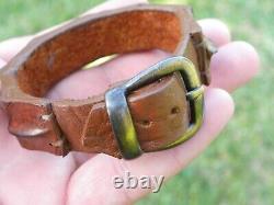 Bracelet cuff genuine Alligator horn Bison leather brown adjustable 6.5 to 7