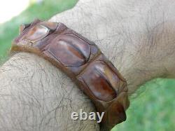 Bracelet cuff genuine Alligator horn Bison leather brown adjustable 6.5 to 7