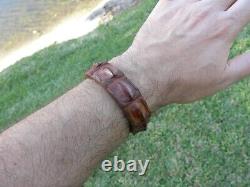 Bracelet cuff genuine Alligator horn Bison leather brown adjustable 6.5 to 7