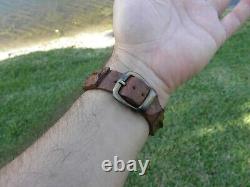 Bracelet cuff genuine Alligator horn Bison leather brown adjustable 6.5 to 7