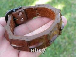 Bracelet cuff genuine Alligator horn Bison leather brown adjustable 6.5 to 7