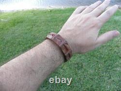 Bracelet cuff genuine Alligator horn Bison leather brown adjustable 6.5 to 7.5