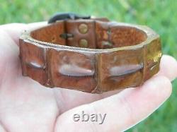 Bracelet cuff genuine Alligator horn Bison leather brown adjustable 6.5 to 7.5